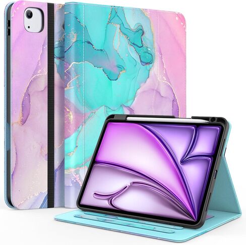 حافظة لجهاز iPad Air 11 بوصة M3/ M2 (2025/2024)، iPad Air الجيل الخامس/ الرابع 10.9 بوصة (2022/2020)، iPad Pro 11 (الجيل الرابع/ الثالث/ الثاني/ الأول)، غطاء حامل متعدد الزوايا مع حامل قلم رصاص، أزرق رخامي in Kuwait