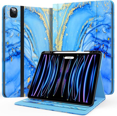 حافظة لجهاز iPad Air 11 بوصة M3/ M2 (2025/2024)، iPad Air الجيل الخامس/ الرابع 10.9 بوصة (2022/2020)، iPad Pro 11 (الجيل الرابع/ الثالث/ الثاني/ الأول)، غطاء حامل متعدد الزوايا مع حامل قلم رصاص، أزرق رخامي in Kuwait