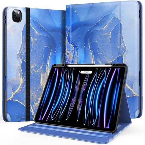 حافظة لجهاز iPad Air 11 بوصة M3/ M2 (2025/2024)، iPad Air الجيل الخامس/ الرابع 10.9 بوصة (2022/2020)، iPad Pro 11 (الجيل الرابع/ الثالث/ الثاني/ الأول)، غطاء حامل متعدد الزوايا مع حامل قلم رصاص، أزرق رخامي in Kuwait