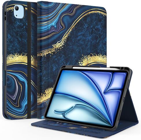 حافظة لجهاز iPad Air 11 بوصة M3/ M2 (2025/2024)، iPad Air الجيل الخامس/ الرابع 10.9 بوصة (2022/2020)، iPad Pro 11 (الجيل الرابع/ الثالث/ الثاني/ الأول)، غطاء حامل متعدد الزوايا مع حامل قلم رصاص، أزرق رخامي in Kuwait
