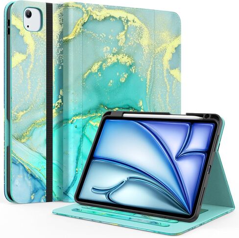 حافظة لجهاز iPad Air 11 بوصة M3/ M2 (2025/2024)، iPad Air الجيل الخامس/ الرابع 10.9 بوصة (2022/2020)، iPad Pro 11 (الجيل الرابع/ الثالث/ الثاني/ الأول)، غطاء حامل متعدد الزوايا مع حامل قلم رصاص، أزرق رخامي in Kuwait
