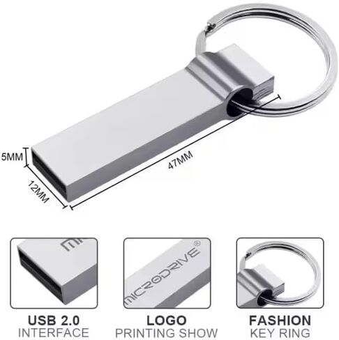 محرك أقراص فلاش USB معدني ممتاز، سعة تخزين 32 جيجابايت، تصميم سلسلة مفاتيح فضية، نقل بيانات USB 2.0 عالي السرعة، محرك إبهام محمول (32 جيجابايت) in Saudi Arabia