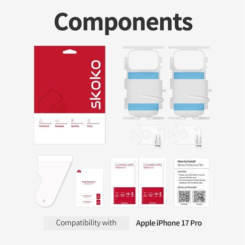 skoko [4 Pcs in 2Pack Matte Back & Side Edge Full Body Cover Protective Film with Slim Lens around Cover for iPhone 17 Pro, Bubble-Free, Easy Attachment, TPU-Like Screen Protector in Saudi Arabia