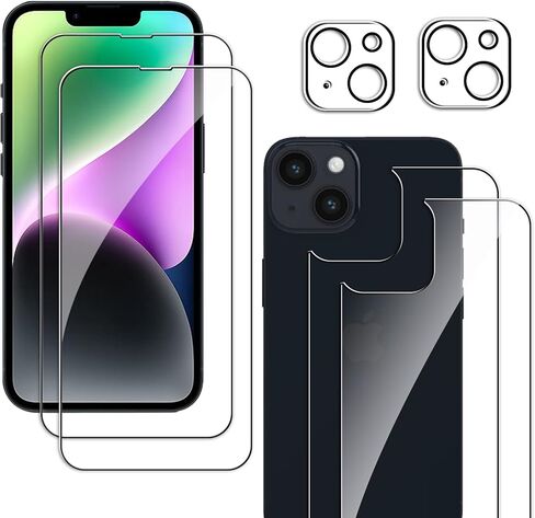 Screen Protector for iPhone 14, 2 Pack Front Screen and 2 Back Glass Protector,2 Pcs Camera Lens Protector, 9H Hardness Protective Film,Easy Installation with Alignment Tool in Saudi Arabia