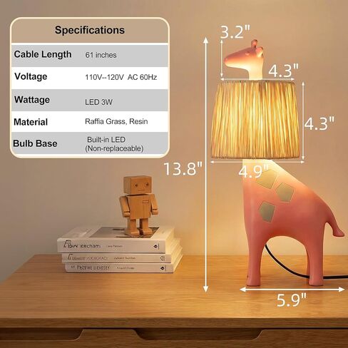 مصباح طاولة على شكل زرافة LED مقاس 13.7 بوصة، مصباح مكتب على شكل حيوان من الراتنج مع ظل الرافية مصنوع يدويًا، ضوء ديكور فريد من نوعه، مصباح مكتب لطيف لمنضدة النوم، غرفة النوم، غرفة اللعب، الحضانة، وردي in Saudi Arabia