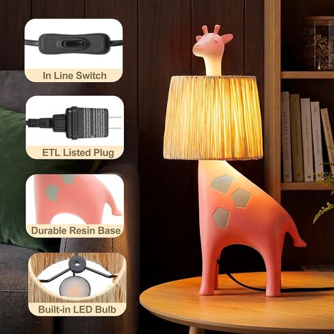مصباح طاولة على شكل زرافة LED مقاس 13.7 بوصة، مصباح مكتب على شكل حيوان من الراتنج مع ظل الرافية مصنوع يدويًا، ضوء ديكور فريد من نوعه، مصباح مكتب لطيف لمنضدة النوم، غرفة النوم، غرفة اللعب، الحضانة، وردي in Saudi Arabia