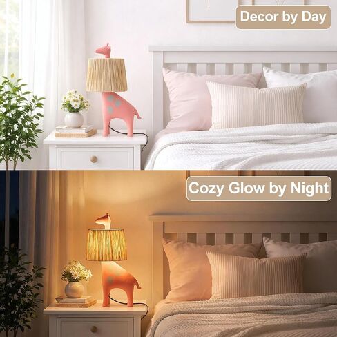 مصباح طاولة على شكل زرافة LED مقاس 13.7 بوصة، مصباح مكتب على شكل حيوان من الراتنج مع ظل الرافية مصنوع يدويًا، ضوء ديكور فريد من نوعه، مصباح مكتب لطيف لمنضدة النوم، غرفة النوم، غرفة اللعب، الحضانة، وردي in Saudi Arabia