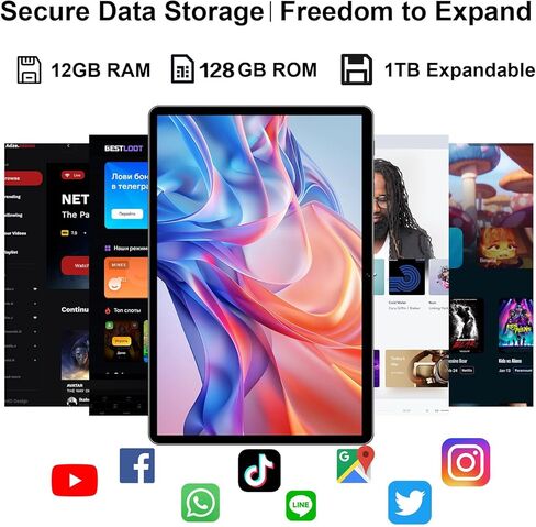 2025 Android 14 Tablet 10 بوصة، 12 جيجابايت ذاكرة الوصول العشوائي + 128 جيجابايت ROM 1 تيرابايت قابلة للتوسيع، تابلت 2 في 1 مع حافظة لوحة مفاتيح، ماوس وقلم، ثماني النواة، واي فاي، بطارية 6000 مللي أمبير، شاشة IPS HD 1280 × 800 (أسود) in Kuwait