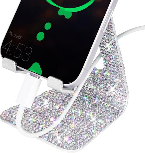 LUVI Bling Phone Stand Adjustable Aluminum Alloy Kickstand Crystal Rhinestone Compatible with All Phones Glitter Holder Luxury Desktop Decoration for Women Girls -Silver in Saudi Arabia