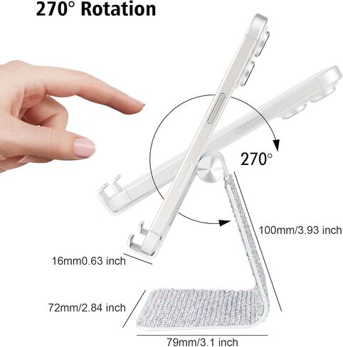 LUVI Bling Phone Stand Adjustable Aluminum Alloy Kickstand Crystal Rhinestone Compatible with All Phones Glitter Holder Luxury Desktop Decoration for Women Girls -Silver in Saudi Arabia