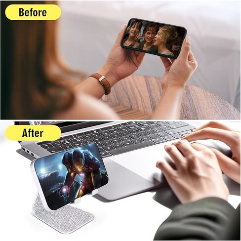 LUVI Bling Phone Stand Adjustable Aluminum Alloy Kickstand Crystal Rhinestone Compatible with All Phones Glitter Holder Luxury Desktop Decoration for Women Girls -Silver in Saudi Arabia