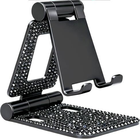 LUVI Bling Phone Stand Adjustable Aluminum Alloy Kickstand Crystal Rhinestone Compatible with All Phones Glitter Holder Luxury Desktop Decoration for Women Girls -Silver in Saudi Arabia