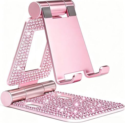 LUVI Bling Phone Stand Adjustable Aluminum Alloy Kickstand Crystal Rhinestone Compatible with All Phones Glitter Holder Luxury Desktop Decoration for Women Girls -Silver in Saudi Arabia