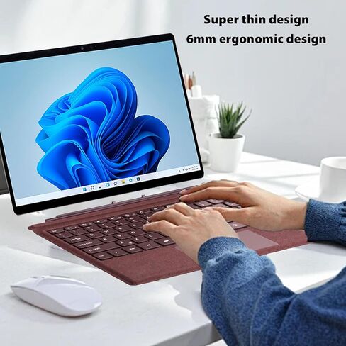 لوحة مفاتيح PUSOKEI Surface Pro، غطاء لاسلكي لجهاز Surface Pro 3/4/5/6/7/7+، لوحة مفاتيح بلوتوث مغناطيسية رفيعة للغاية مع إضاءة خلفية 7 ألوان، لوحة لمس، بطارية قابلة لإعادة الشحن (أحمر خمري) in Kuwait