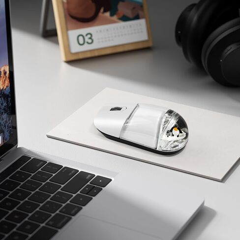 Aqua Wireless Mouse Cute Clear Water Mice Silent for PC Laptop Computer MacBook Kids Girl Women Gift with Liquid Water & Floater Penguin-White in Saudi Arabia