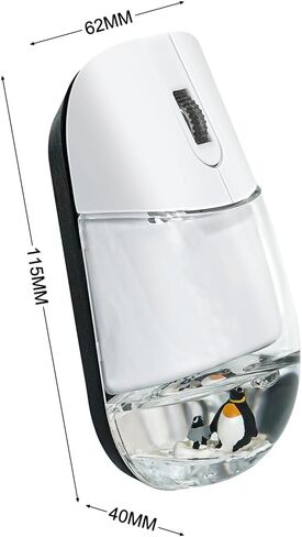 Aqua Wireless Mouse Cute Clear Water Mice Silent for PC Laptop Computer MacBook Kids Girl Women Gift with Liquid Water & Floater Penguin-White in Saudi Arabia
