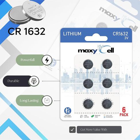 CR1632 بطارية ليثيوم على شكل عملة معدنية 3 فولت عالية السعة وطويلة الأمد، قوة موثوقة للساعات، وسلاسل المفاتيح، والألعاب، والآلات الحاسبة، والأجهزة الطبية، ومقاييس الحرارة، ومقاومة للتسرب DL1632 ECR1632 (6 عبوات) in Kuwait