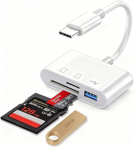 قارئ بطاقة SD USB C، محول 3 في 1 من النوع C إلى USB Micro SD/SDHC مع نقل بيانات OTG عالي السرعة لهواتف iPhone 15 وSamsung Galaxy وMacBook وiPad Pro وأجهزة الكمبيوتر المحمولة التي تعمل بنظام Android والكاميرات in Kuwait