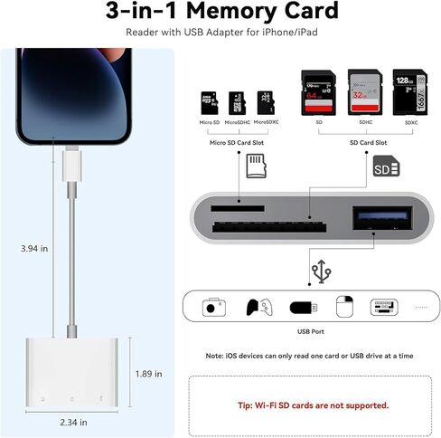 قارئ بطاقة SD USB C، محول 3 في 1 من النوع C إلى USB Micro SD/SDHC مع نقل بيانات OTG عالي السرعة لهواتف iPhone 15 وSamsung Galaxy وMacBook وiPad Pro وأجهزة الكمبيوتر المحمولة التي تعمل بنظام Android والكاميرات in Kuwait