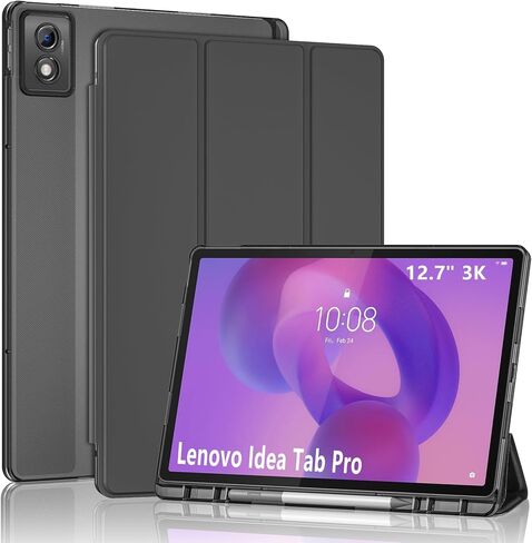حافظة ProCase الذكية لجهاز Lenovo Idea Tab Pro 12.7 بوصة 2025 مع حامل قلم، غطاء تابلت واقٍ ثلاثي الطي وغطاء خلفي شفاف يدعم الاستيقاظ/النوم التلقائي - أسود in Saudi Arabia