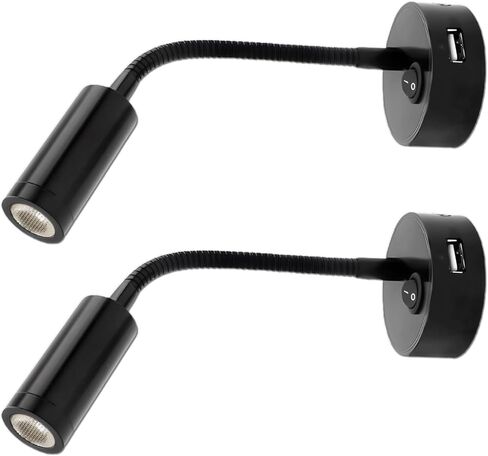 ضوء USB Rv أسود مع معقوفة مرنة، مصباح LED للقراءة، 6000-6500K أبيض بارد، غلاف معدني، مثالي للقوارب والمركبات in Kuwait