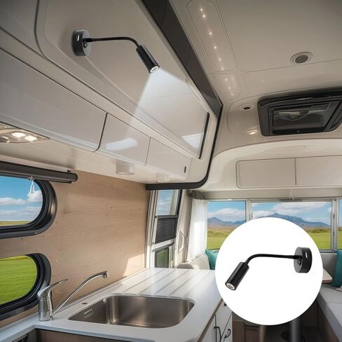 ضوء USB Rv أسود مع معقوفة مرنة، مصباح LED للقراءة، 6000-6500K أبيض بارد، غلاف معدني، مثالي للقوارب والمركبات in Kuwait