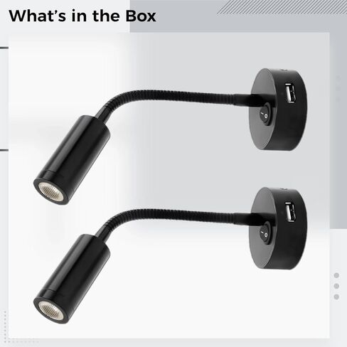 ضوء USB Rv أسود مع معقوفة مرنة، مصباح LED للقراءة، 6000-6500K أبيض بارد، غلاف معدني، مثالي للقوارب والمركبات in Kuwait