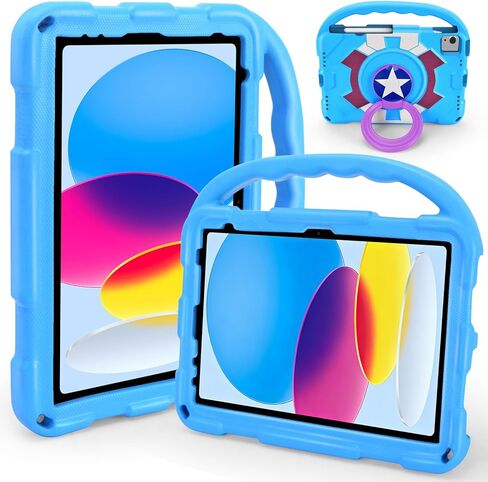 حافظة أطفال لجهاز iPad A16 الجيل الحادي عشر (11 بوصة، 2025)/ الجيل العاشر (10.9 بوصة، 2022)/ Air 5th/ الجيل الرابع 10.9 بوصة، مقبض/حامل يدور 360 درجة، غطاء حامل متين مقاوم للصدمات من الدرجة العسكرية. (أزرق) in Kuwait