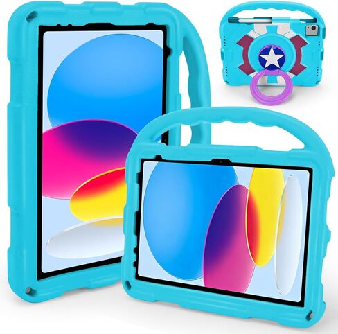 حافظة أطفال لجهاز iPad A16 الجيل الحادي عشر (11 بوصة، 2025)/ الجيل العاشر (10.9 بوصة، 2022)/ Air 5th/ الجيل الرابع 10.9 بوصة، مقبض/حامل يدور 360 درجة، غطاء حامل متين مقاوم للصدمات من الدرجة العسكرية. (أزرق) in Kuwait