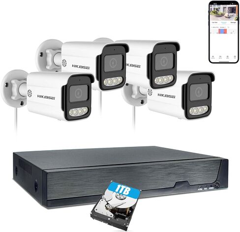 نظام كاميرا أمان خارجي، 4 قطع كاميرات IP PoE سلكية بدقة 5 ميجابكسل، رؤية ليلية ملونة، أطقم كاميرات المراقبة، 4K 8CH NVR مع محرك أقراص ثابتة سعة 1 تيرابايت للتسجيل على مدار الساعة طوال أيام الأسبوع in Kuwait