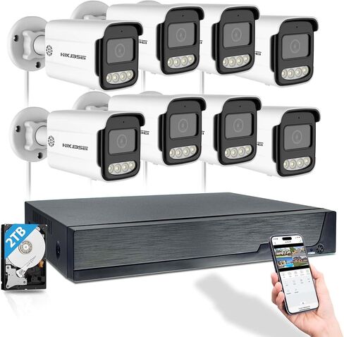 نظام كاميرا أمان خارجي، 4 قطع كاميرات IP PoE سلكية بدقة 5 ميجابكسل، رؤية ليلية ملونة، أطقم كاميرات المراقبة، 4K 8CH NVR مع محرك أقراص ثابتة سعة 1 تيرابايت للتسجيل على مدار الساعة طوال أيام الأسبوع in Kuwait