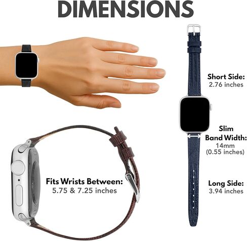 Bandini Slim Womens Leather Strap for Apple Watch Band - Womens Leather iWatch Band For Apple Watch 46mm 45 44 42 41 40 38 49, Ultra 3 2 1, SE1-SE3, Series 1 to 11, Buffalo, Alligator, Lizard, Croco in Saudi Arabia