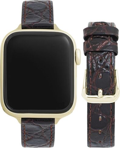 Bandini Slim Womens Leather Strap for Apple Watch Band - Womens Leather iWatch Band For Apple Watch 46mm 45 44 42 41 40 38 49, Ultra 3 2 1, SE1-SE3, Series 1 to 11, Buffalo, Alligator, Lizard, Croco in Saudi Arabia