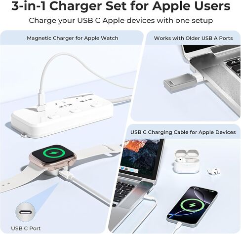 Basesailor Magnetic Charger Adapter for Apple Watch 11 10,5W USB C Wireless Charger Dock,Multi Charging Kit with Type C Cable & USB A Converter for iWatch Series 9 8 7 SE Ultra,42 46 44mm,iPhone 17 16 in Saudi Arabia