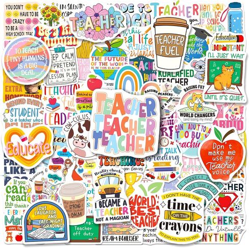 200PCS Teacher Stickers, Funny Teacher Appreciation Gifts Bulk, Waterproof Vinyl Teachers Stickers for Laptop Notebook Water Bottle Educators Decoration Planner in Kuwait