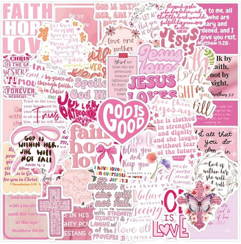 55PCS Pink Bible Verse Stickers for Water Bottles Laptop Journals, Eikecy Cute Christian Sayings Inspirational Words, Waterproof Vinyl Scripture Decals for Saints Adults Women in Saudi Arabia