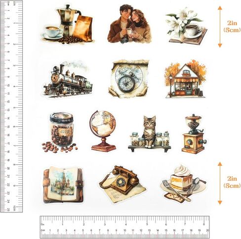 Dizdkizd 150-Piece Coffee Travel Vintage Stickers for Scrapbooking, Junk Journal, Planner, Crafting, Transparent PET Retro Aethestic Sticker Set - Brown in Saudi Arabia