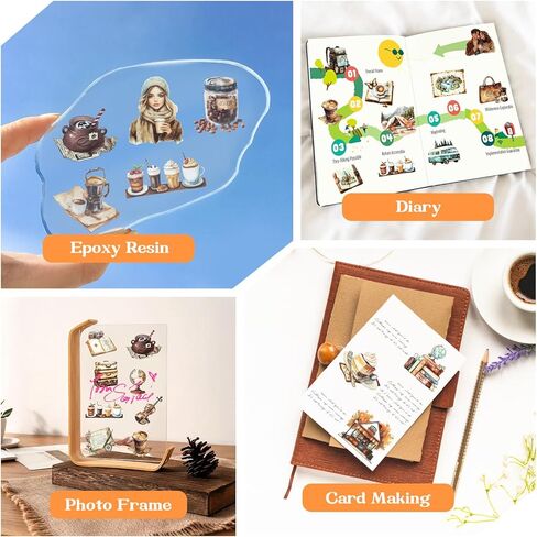 Dizdkizd 150-Piece Coffee Travel Vintage Stickers for Scrapbooking, Junk Journal, Planner, Crafting, Transparent PET Retro Aethestic Sticker Set - Brown in Saudi Arabia