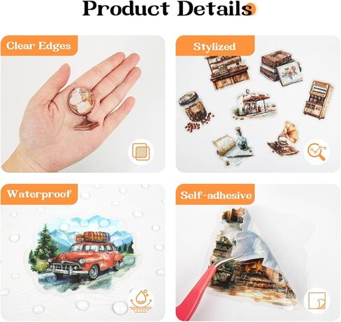 Dizdkizd 150-Piece Coffee Travel Vintage Stickers for Scrapbooking, Junk Journal, Planner, Crafting, Transparent PET Retro Aethestic Sticker Set - Brown in Saudi Arabia