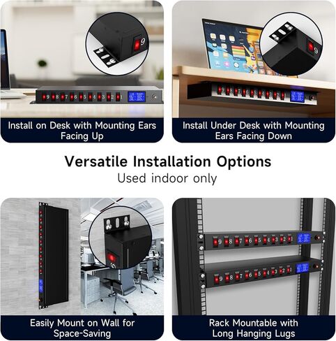 قطاع طاقة مثبت على 9 منافذ مع مفاتيح فردية، PDU Surge Protector 15A 125V 1875W، وحدة توزيع الطاقة على حامل الخادم 1U مع حماية من الحمل الزائد ومراقبة الطاقة، سلك بطول 6.5 قدم in Kuwait