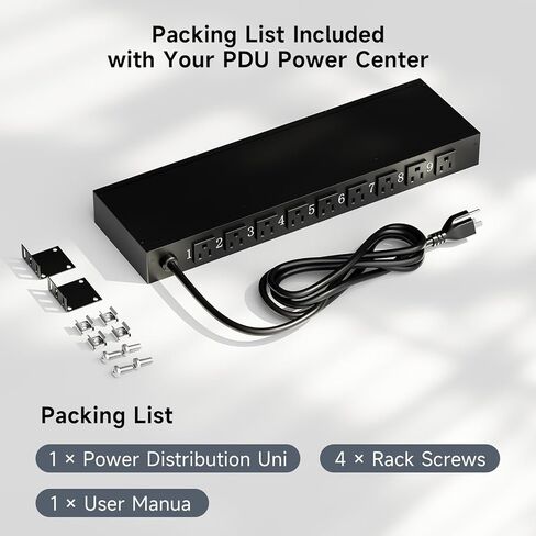قطاع طاقة مثبت على 9 منافذ مع مفاتيح فردية، PDU Surge Protector 15A 125V 1875W، وحدة توزيع الطاقة على حامل الخادم 1U مع حماية من الحمل الزائد ومراقبة الطاقة، سلك بطول 6.5 قدم in Kuwait