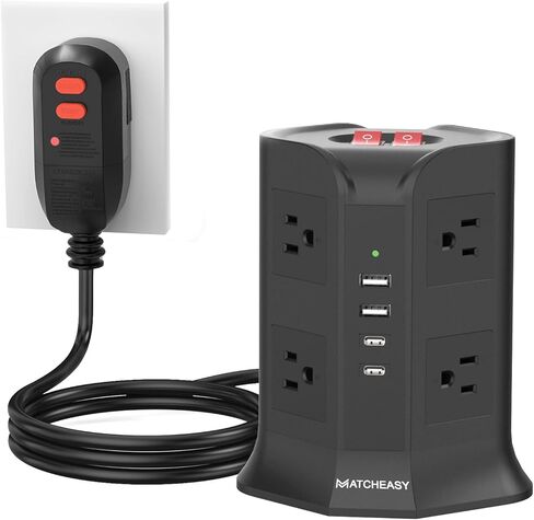 شريط طاقة 3 شقوق GFCI مع 8 منافذ، 4 منافذ USB (2 USB A و2 USB C)، واقي من زيادة التيار 1050J، سلك تمديد بطول 6.56 قدم مع قابس GFCI (مدرج في قائمة ETL) للمنزل/المكتب/المطبخ/المسكن in Saudi Arabia