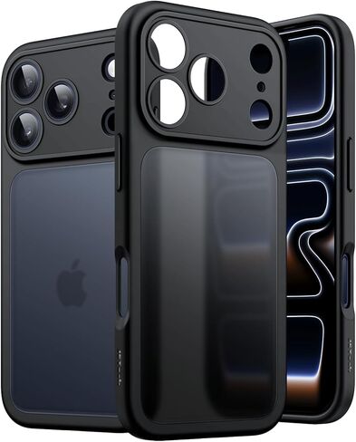 حافظة JETech غير لامعة لهاتف iPhone 17 Pro مقاس 6.3 بوصة، حماية من السقوط بدرجة عسكرية مقاومة للصدمات، حماية كاملة لعدسة الكاميرا، غطاء هاتف خلفي شفاف بلوري (أزرق داكن) in Kuwait