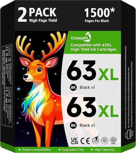63XL خرطوشة حبر أسود لاستبدال HP 63 XL لـ 4650 3830 5255 4520 4655 5222 5200 5258 5212 3632 5252 4652 4510 3631 3630 1112 2130 4512 2132 3634 5260 3833 4654 in Kuwait