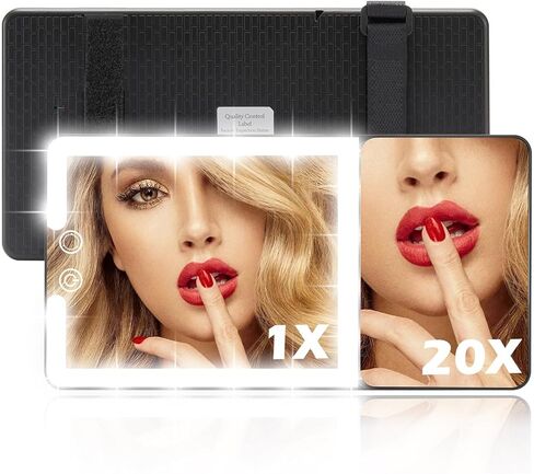 Upgraded Large Led Car Vanity Mirror with Solar&USB-C Charging, 10" Sun Visor Mirror with 3-Color Dimmable Rechargeable LED Lights,Car Makeup Mirrors with Secure Reinforced Flexible Mount in Kuwait