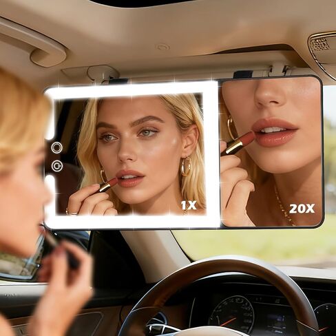 Upgraded Large Led Car Vanity Mirror with Solar&USB-C Charging, 10" Sun Visor Mirror with 3-Color Dimmable Rechargeable LED Lights,Car Makeup Mirrors with Secure Reinforced Flexible Mount in Kuwait