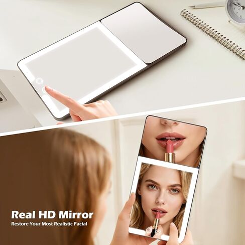 Upgraded Large Led Car Vanity Mirror with Solar&USB-C Charging, 10" Sun Visor Mirror with 3-Color Dimmable Rechargeable LED Lights,Car Makeup Mirrors with Secure Reinforced Flexible Mount in Kuwait