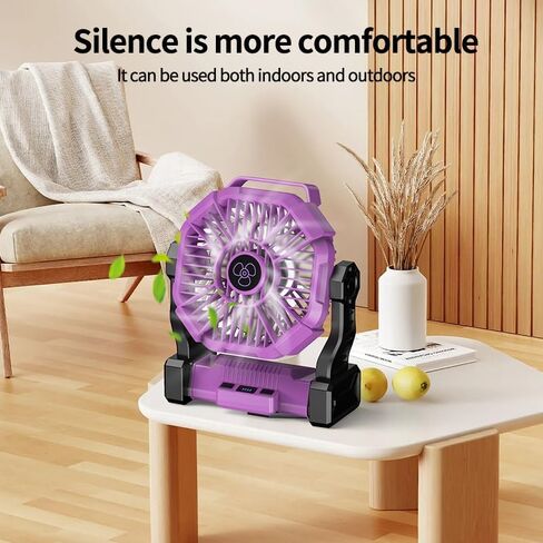 Portable Camping Fan with LED Light, Rechargeable Battery Powered, USB Charging for Phone, 3 Speed Settings, Black, Outdoor Fishing Picnic Office (Purple) in Saudi Arabia