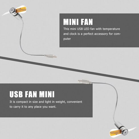مروحة USB LED غامضة مع ساعة وشاشة عرض لدرجة الحرارة، مروحة كمبيوتر صغيرة صغيرة للاستخدام في المنزل والمكتب والسفر in Kuwait