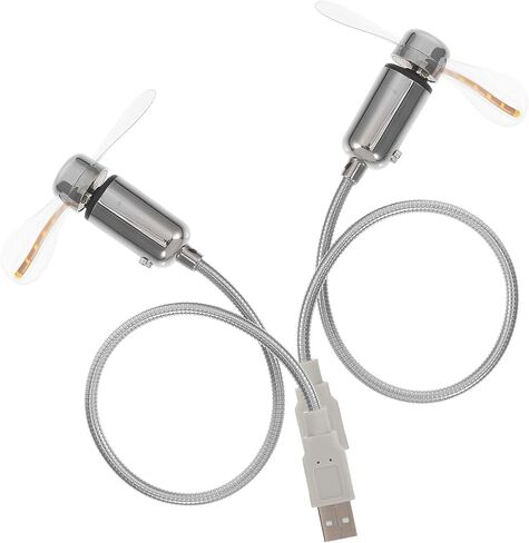 DECHOUS 2 قطعة مروحة USB صغيرة LED مع أضواء LED ملونة، مراوح تبريد سطح المكتب الفضية المرنة للاستخدام الشخصي في مكتب السفر in Kuwait